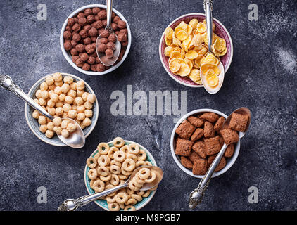 Selection of various corn flakes for breakfast Stock Photo