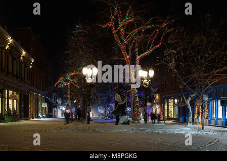 Winter night in Aspen, Colorado Stock Photo
