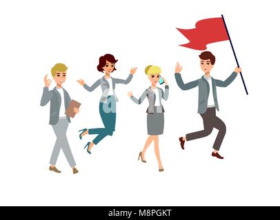 Vector illustration with cartoon characters. Team building. Leadership. Management. Successful team. Stock Vector