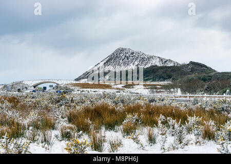 Editorial: Potential Logos, Cars and Unkonwn Drivers. 'The Cornish Alps', Carclaze, St Austell Cornwall, UK 18/03/2018. St Austell in Cornwall has sev Stock Photo