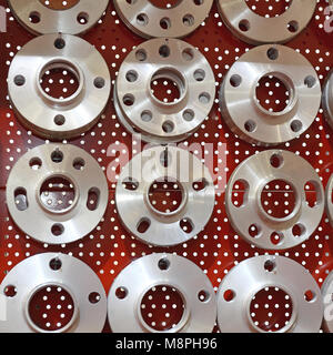 Wheel Hubs in Various Sizes and Shapes Stock Photo