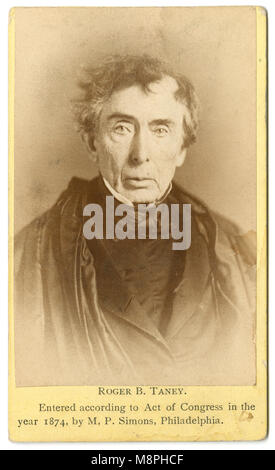 Antique 1874 carte de visite, Roger B. Taney. Roger Brooke Taney (1777-1864) was the fifth Chief Justice of the Supreme Court, holding that office from 1836 until his death in 1864. SOURCE: ORIGINAL CDV Stock Photo