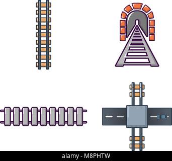 Railway icon set, cartoon style Stock Vector