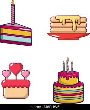 Cake icon set, cartoon style Stock Vector