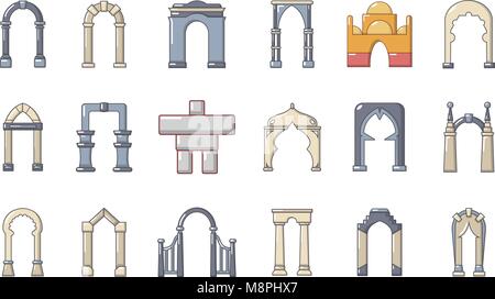 Arch icon set, cartoon style Stock Vector