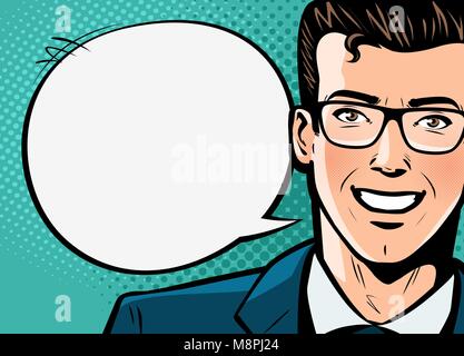 Businessman, man in suit says. Business concept. Pop art retro comic style. Cartoon vector illustration Stock Vector