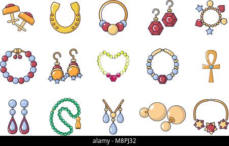 Jewerly icon set, cartoon style Stock Vector