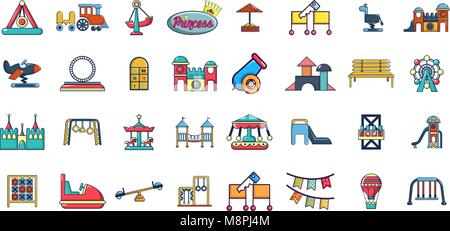 Kid amusement icon set, cartoon style Stock Vector