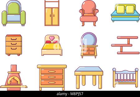 Furniture icon set, cartoon style Stock Vector