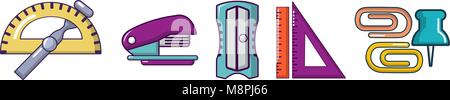 Office tools icon set, cartoon style Stock Vector
