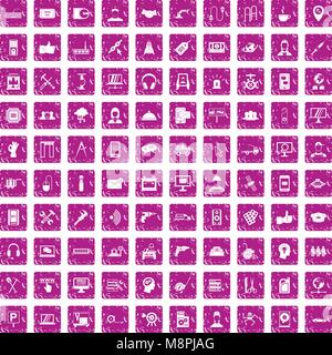100 support icons set grunge pink Stock Vector
