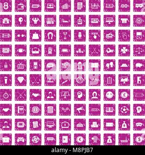 100 sweepstakes icons set grunge pink Stock Vector