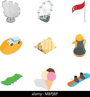Awaited vacation icons set, isometric style Stock Vector