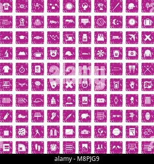 100 time icons set grunge pink Stock Vector