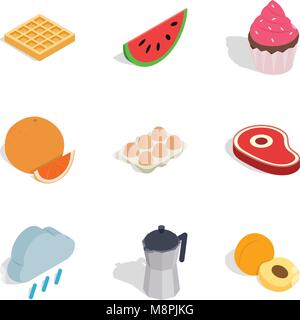 Vegetarian dish icons set, isometric style Stock Vector