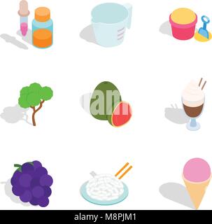 Vegetarian icons set, isometric style Stock Vector