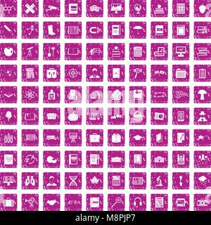 100 book icons set grunge pink Stock Vector