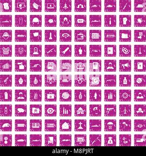 100 war icons set grunge pink Stock Vector