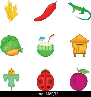 Vegetable origin icons set, cartoon style Stock Vector