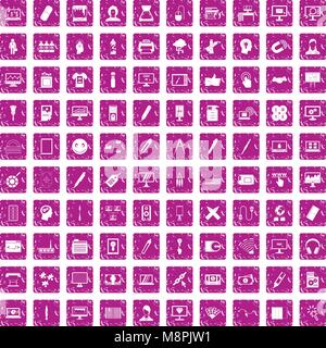 100 webdesign icons set grunge pink Stock Vector