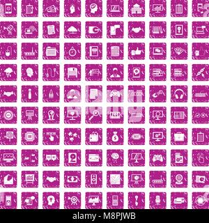 100 web development icons set grunge pink Stock Vector