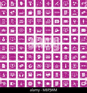 100 website icons set grunge pink Stock Vector