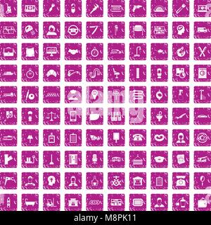 100 work icons set grunge pink Stock Vector