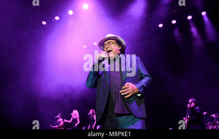 18 March 2018, Germany, Hamburg: Italian musician Al Bano (full name: Albano Carrisi) gives the first concert of his farewell tour at the Sporthalle venue. Photo: Daniel Reinhardt/dpa Stock Photo