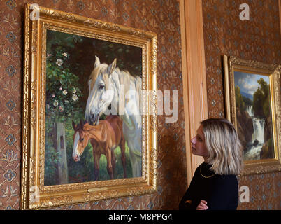 Egham, UK. 19th Mar, 2018. A Photocall took place for The Walid Juffali Collection at Bishopsgate House, Surrey this includes DALE CHIHULY (American, born 1941)Light Drawing signed 'Chihuly' (centre, below main image)acrylic paint on acrylic 127cm high x 107cm wide (50in high x 42 1/8in wide)£ 3,000 - 5,000 belonging to the late Walid Juffali, the Saudi billionaire. The sale takes place on the 26th March at 10am Credit: Keith Larby/Alamy Live News Stock Photo