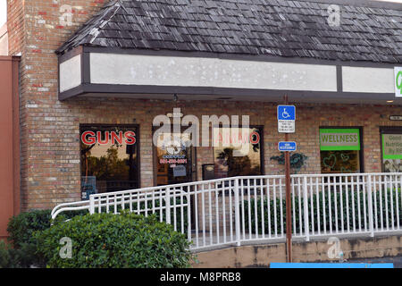 PARKLAND, FL - FEBRUARY 16: Outside view of Sunrise Tactical Supply store in Coral Springs, Florida on February 16, 2018 where school shooter Nikolas Cruz bought his AR-15 to gun down students at Marjory Stoneman High School. The heavily armed teenager who gunned down students and adults at a Florida high school was charged Thursday with 17 counts of premeditated murder, court documents showed.Nikolas Cruz, 19, killed fifteen people in a hail of gunfire at Marjory Stoneman Douglas High School in Parkland, Florida. Two others died of their wounds later in hospital, the sheriff's office said. Th Stock Photo