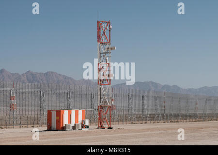 Arava, Israel. 19th March, 2018. View of the smart fence being installed around the newest Ilan and Assaf Ramon International Airport currently under construction near the southern city of Eilat. The new civilian airport which is due to open in a few months, has created advanced construction technology and is protected by a 30-meter high fence which will feature electronics, sensors and detection technology to ensure that incoming and departing planes are protected from all types of threats. Credit: Eddie Gerald/Alamy Live News Stock Photo