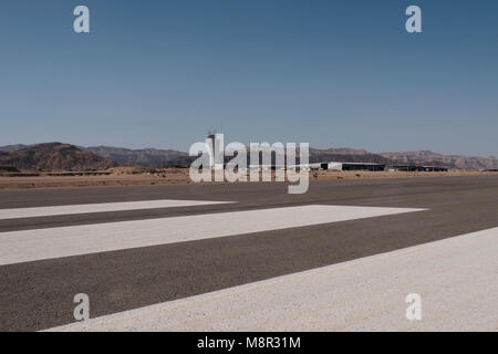 Arava, Israel. 19th March, 2018. View showing the runway of the newest Ilan and Assaf Ramon International Airport currently under construction near the southern city of Eilat. The new civilian airport which is due to open in a few months, has created advanced construction technology and is protected by a 30-meter high fence which will feature electronics, sensors and detection technology to ensure that incoming and departing planes are protected from all types of threats. Credit: Eddie Gerald/Alamy Live News Stock Photo
