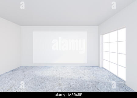 Empty white poster on the office white wall. 3d rendering Stock Photo