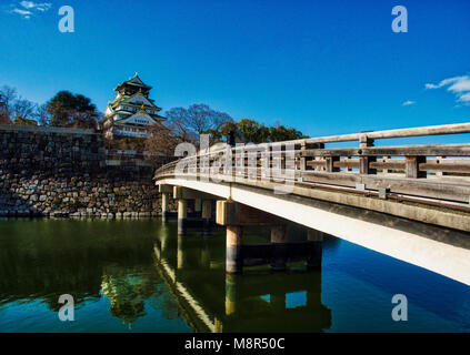 Bridge over Moat to Osaka Castle in the Early Spring Stock Photo