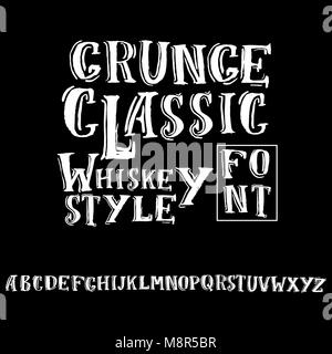 Grunge vintage whiskey font. Old handcrafted display skript. Modern brush label lettering. Vector typography illustration. Stock Vector