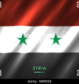 National Syria flag background. Syrian country standard banner with text backdrop. Easy to edit wave light shadow Stock Vector