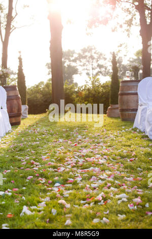a summer garden festively decorated for a wedding Stock Photo