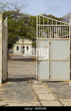 Gate and Infirmary, Museu do Tarrafal, Tarrafal Camp, Tarrafal, Santiago Island, Cape Verde Stock Photo
