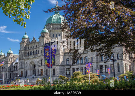 The British Columbia Parliament Building in Victoria British Columbia Canada is a tourist attraction open to the public and houses the legislature Stock Photo