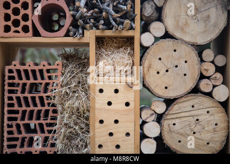 Structure designed to favor the nesting of pollinating insects as well as their winter survival. Called the insect hotel. Stock Photo