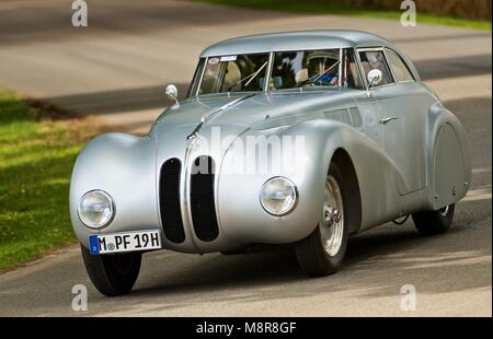 Classic BMW 328 silver car - Goodwood festival of speed 2011 Stock Photo