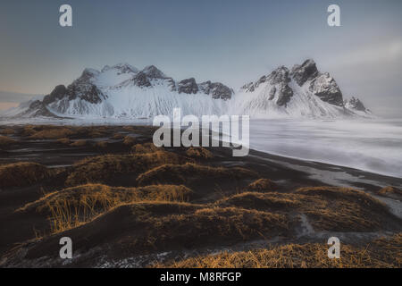 Vestrahorn mountains at Stokksnes beach in Iceland Stock Photo