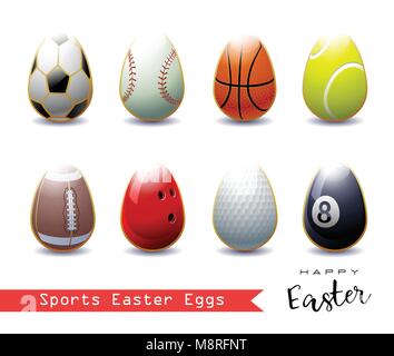 Happy Easter. Collection of different Sports Easter Eggs for your creative works. Vector Illustration. Stock Vector