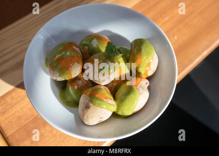 Papas, potatoes, con mojo picon, typical in Canary. La Santa, Lanzarote, Canary islands, Spain Stock Photo