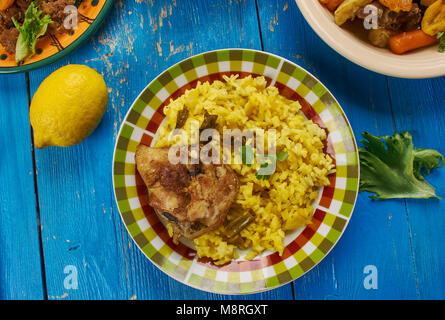 South African biryani , South African cuisine , Traditional assorted dishes, Top view. Stock Photo