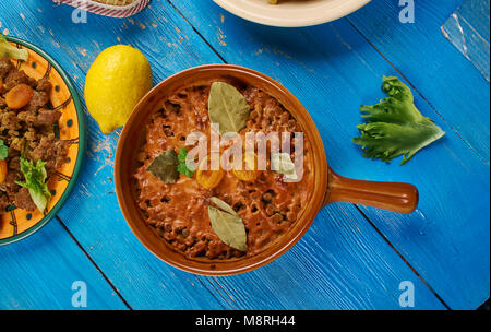 Lentil Bobotie, South African cuisine , Traditional assorted dishes, Top view. Stock Photo