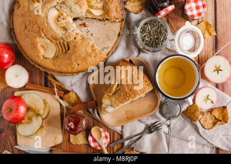 Overhead view of apple pie on table Stock Photo