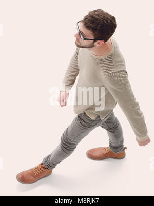 serious young man goes ahead. Concept of perspective. Stock Photo