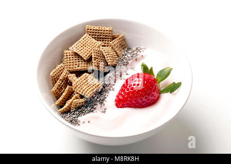 High angle view of breakfast served in bowl over white background Stock Photo