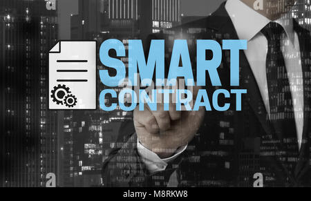 Smart contract concept is shown by businessman. Stock Photo
